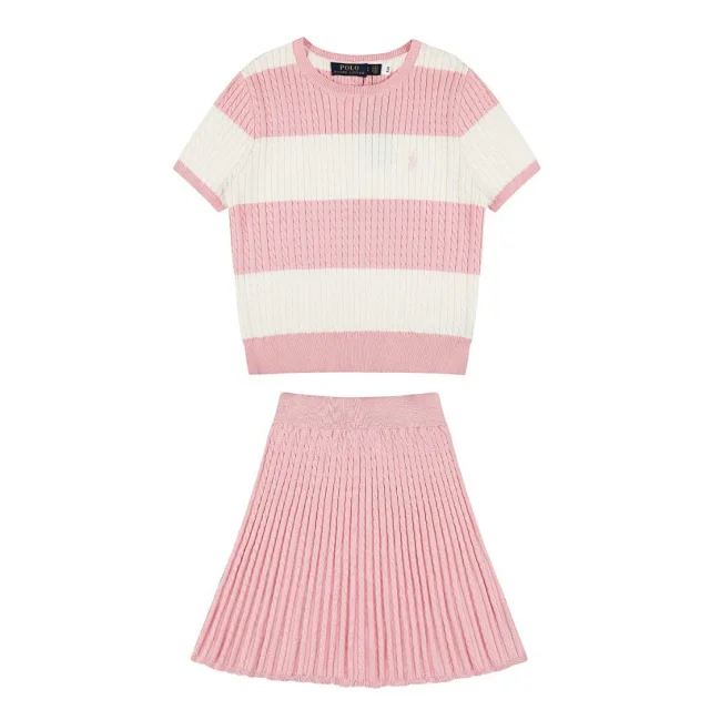 Polo Ralph Lauren Matching Sets Striped cable-knit short-sleeve top and pleated skirt set product detail image 21