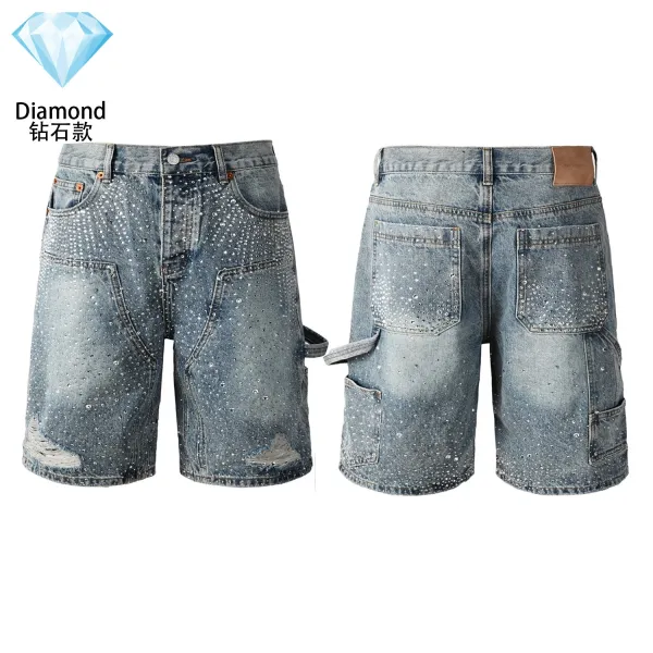 Design Diamond Crystal-Embellished Distressed Denim Shorts - 1