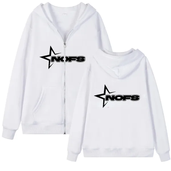 NOFS Star Logo Zip-Up Hoodie Beige - 3