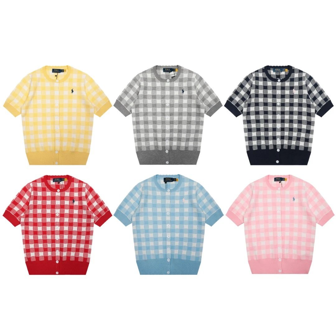 Polo Ralph Lauren Knitwear Short-sleeve gingham knit cardigan with embroidered pony logo image 1