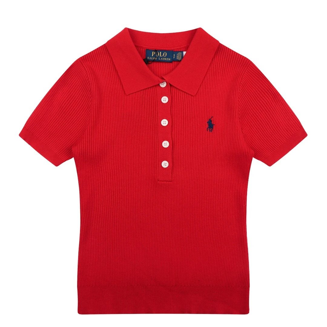 Polo Ralph Lauren T-Shirts Rib-Knit Short-Sleeve Shirt — Red