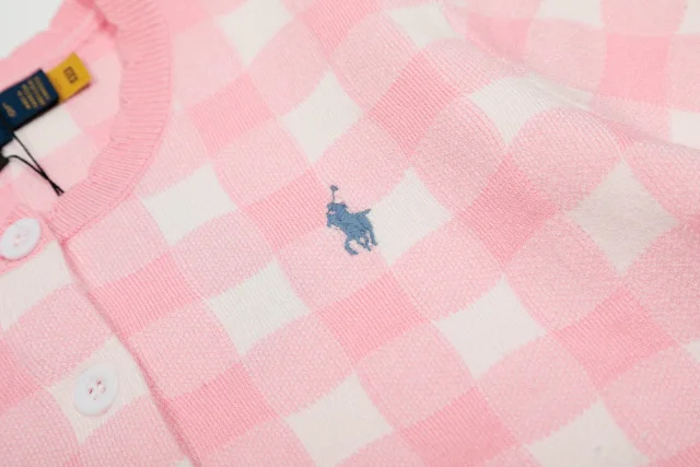 Polo Ralph Lauren Knitwear Short-sleeve gingham knit cardigan with embroidered pony logo product detail image 5