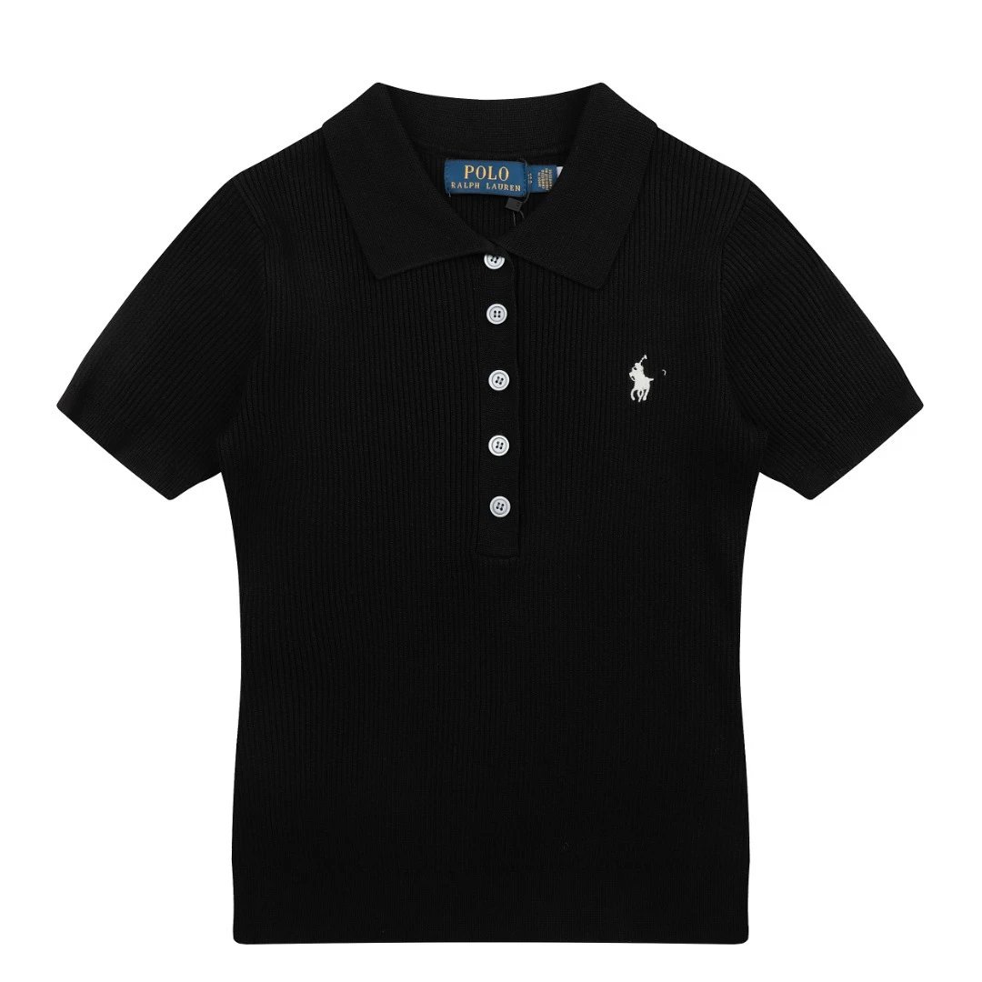Polo Ralph Lauren T-Shirts Rib-Knit Short-Sleeve Shirt — Black