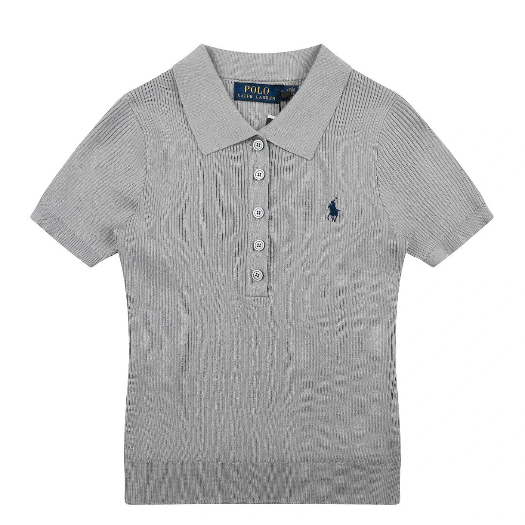 Polo Ralph Lauren T-Shirts Rib-Knit Short-Sleeve Shirt — gray