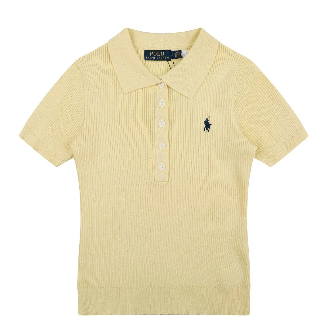 Polo Ralph Lauren T-Shirts Rib-Knit Short-Sleeve Shirt — Milky apricot