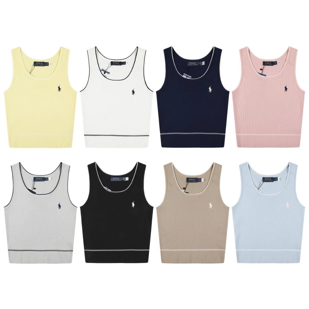 Ralph Lauren Knitwear Rib-Knit Tank Top with Contrast Piping and Embroidered Pony image 1