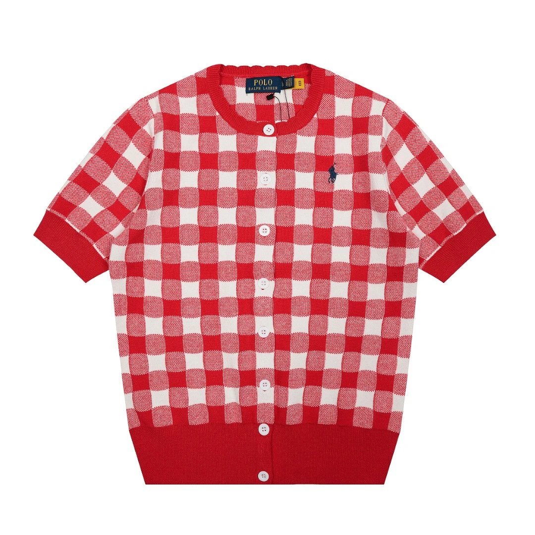 Polo Ralph Lauren Knitwear Short-sleeve gingham knit cardigan with embroidered pony logo image 5