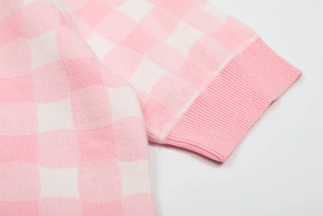 Polo Ralph Lauren Knitwear Short-sleeve gingham knit cardigan with embroidered pony logo product detail image 6