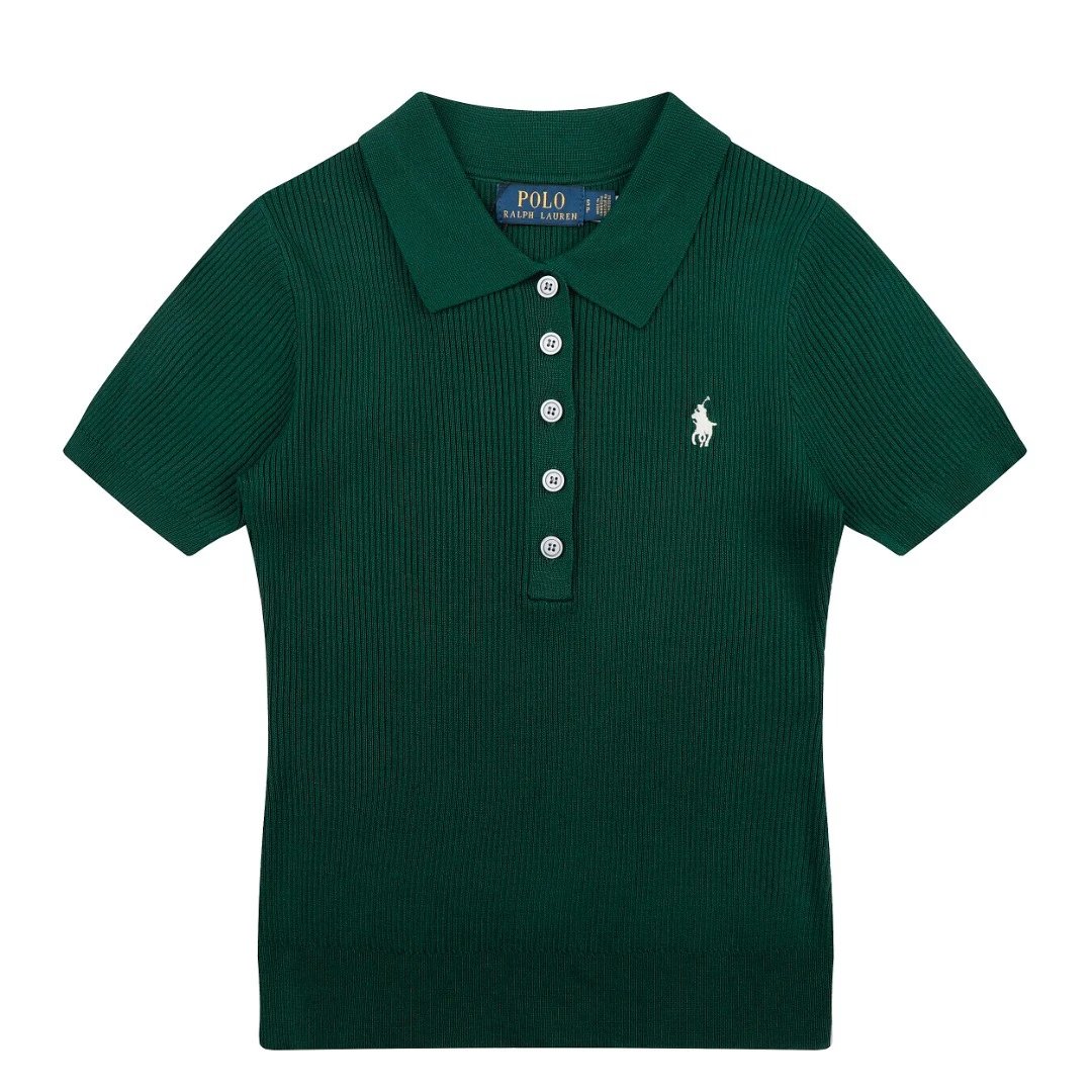 Polo Ralph Lauren T-Shirts Rib-Knit Short-Sleeve Shirt — Wood Green