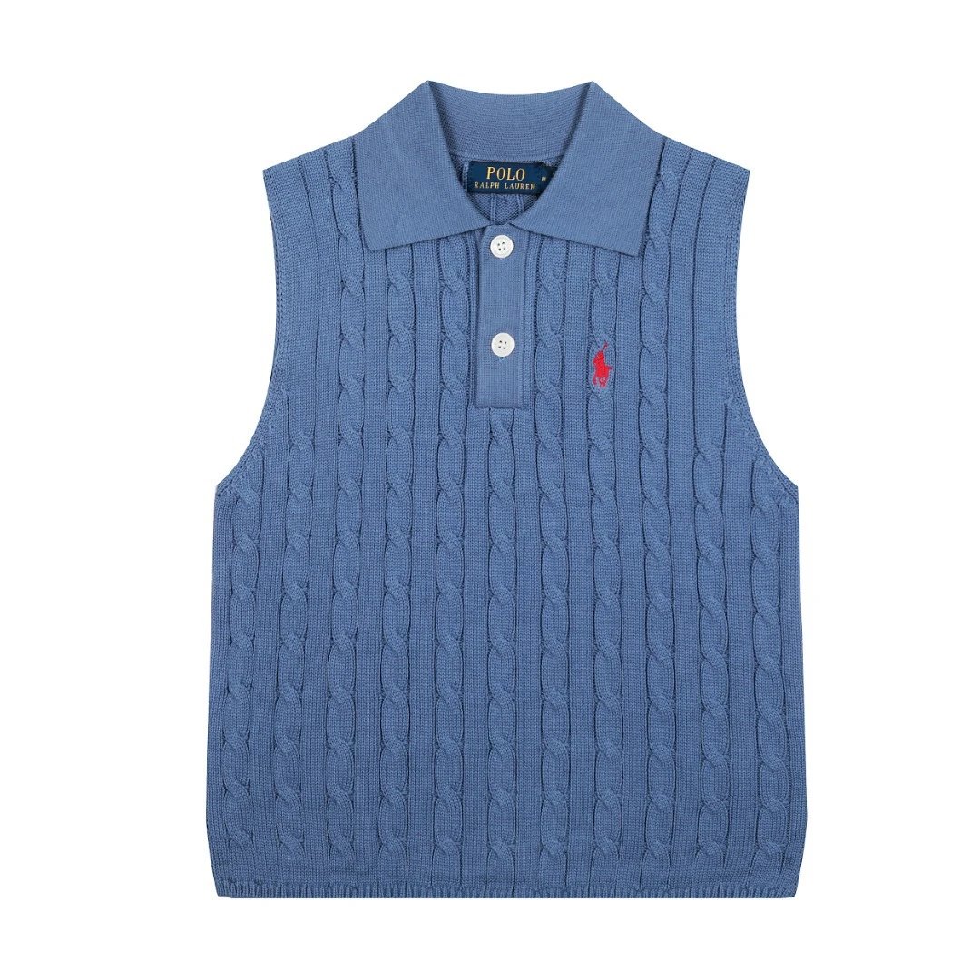 Polo Ralph Lauren Vests Cable-Knit Collar Sweater Vest — Denim blue