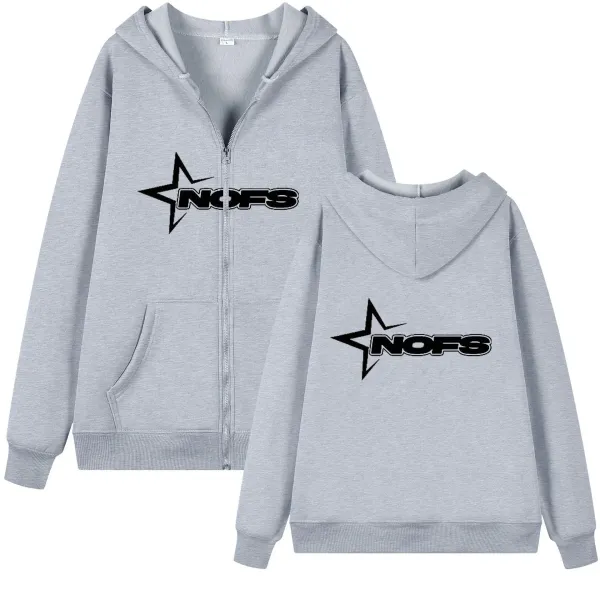 NOFS Star Logo Zip-Up Hoodie Beige - 4