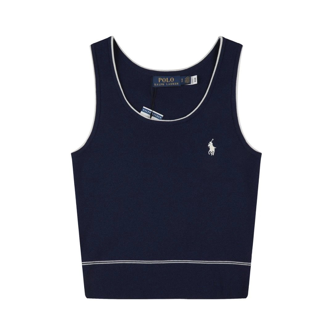 Ralph Lauren Knitwear Rib-Knit Tank Top with Contrast Piping and Embroidered Pony image 3