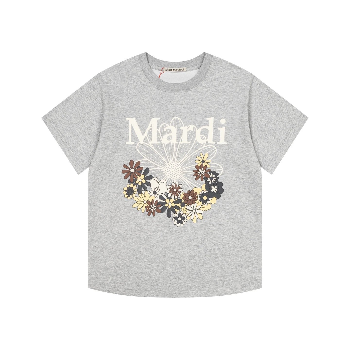 Mardi Mercredi T-Shirts Floral Graphic Short-Sleeve T-Shirt — dark gray white words