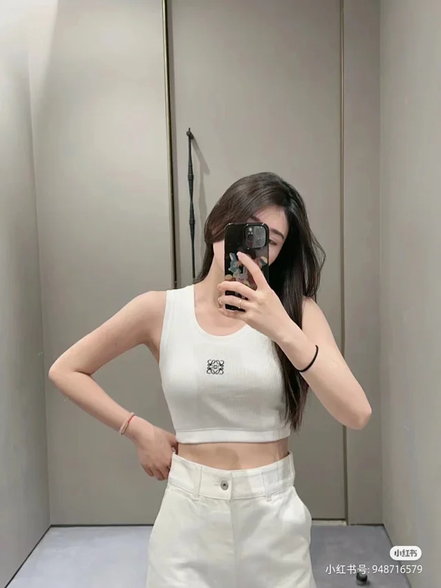 Loewe Knitwear Ribbed Cropped Tank Top with Anagram Embroidery product detail image 2