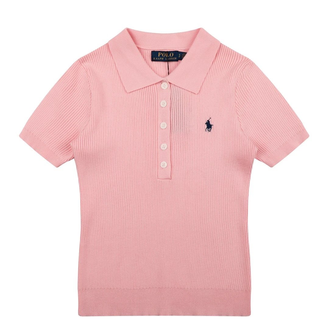 Polo Ralph Lauren T-Shirts Rib-Knit Short-Sleeve Shirt — Pink
