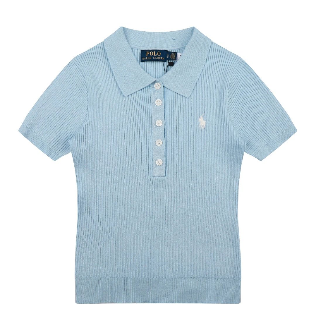 Polo Ralph Lauren T-Shirts Rib-Knit Short-Sleeve Shirt — Light blue