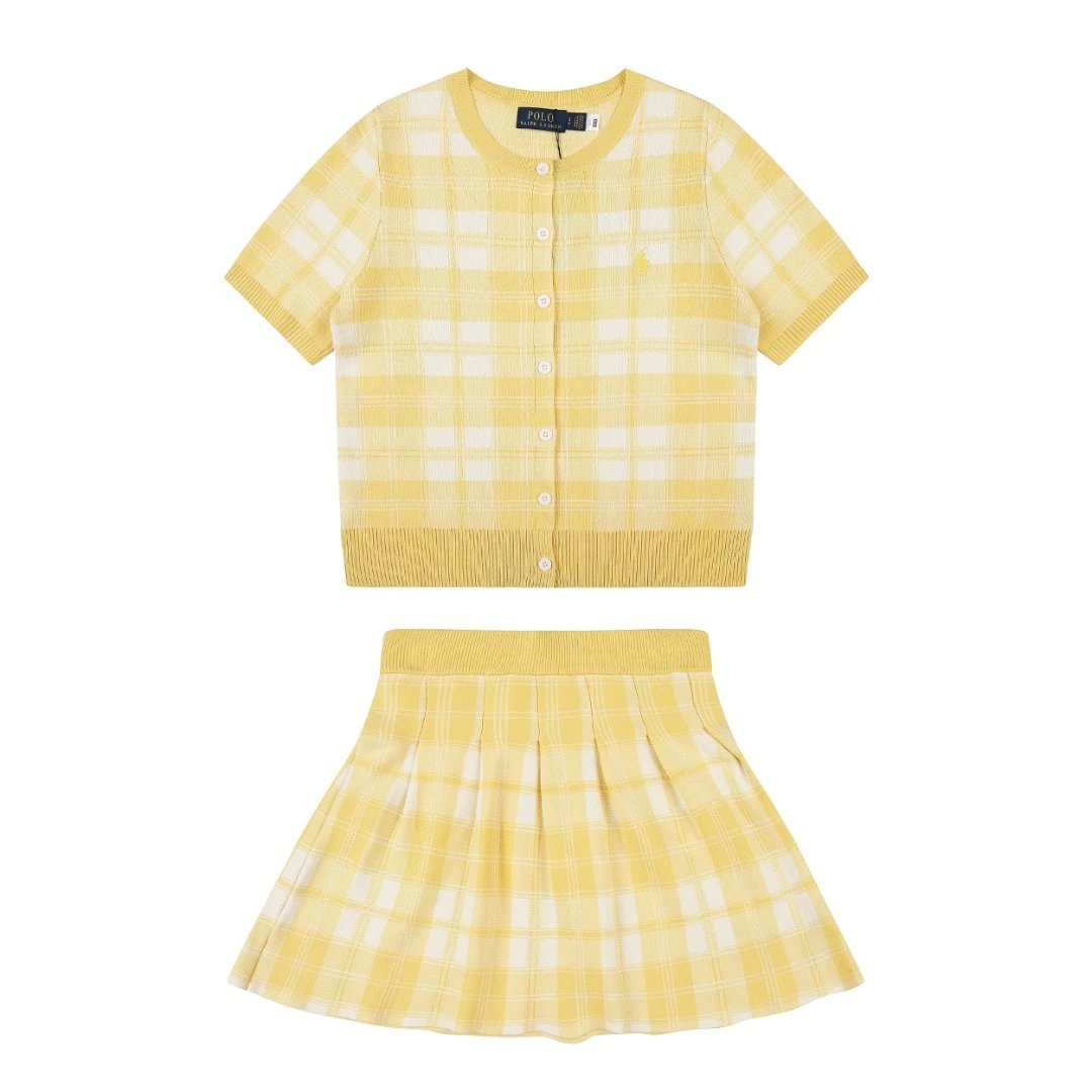 Polo Ralph Lauren Matching Sets Plaid short-sleeve knit cardigan and pleated skirt set image 3