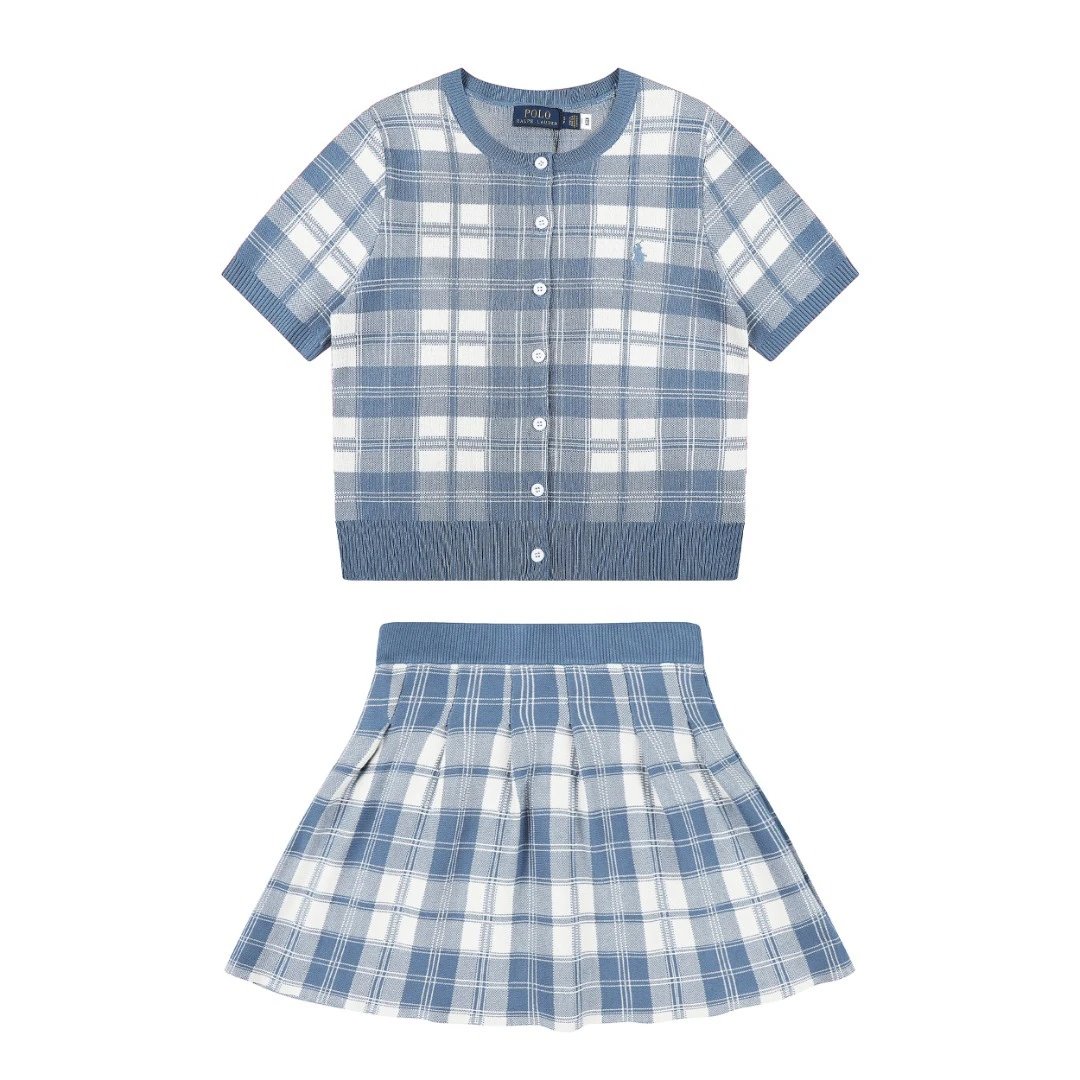 Polo Ralph Lauren Matching Sets Plaid short-sleeve knit cardigan and pleated skirt set image 5