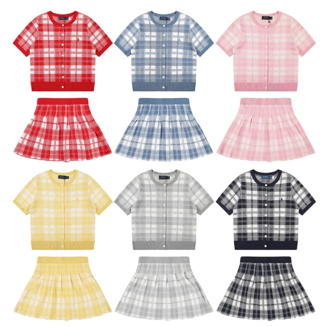 Polo Ralph Lauren Matching Sets Plaid short-sleeve knit cardigan and pleated skirt set image 1