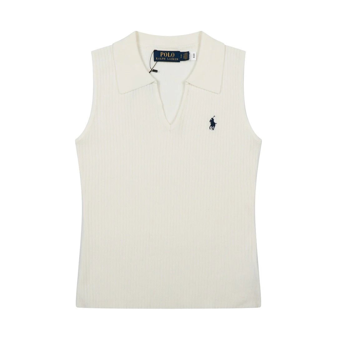 Polo Ralph Lauren Knitwear Rib-Knit Sleeveless Polo-Collar Top — white