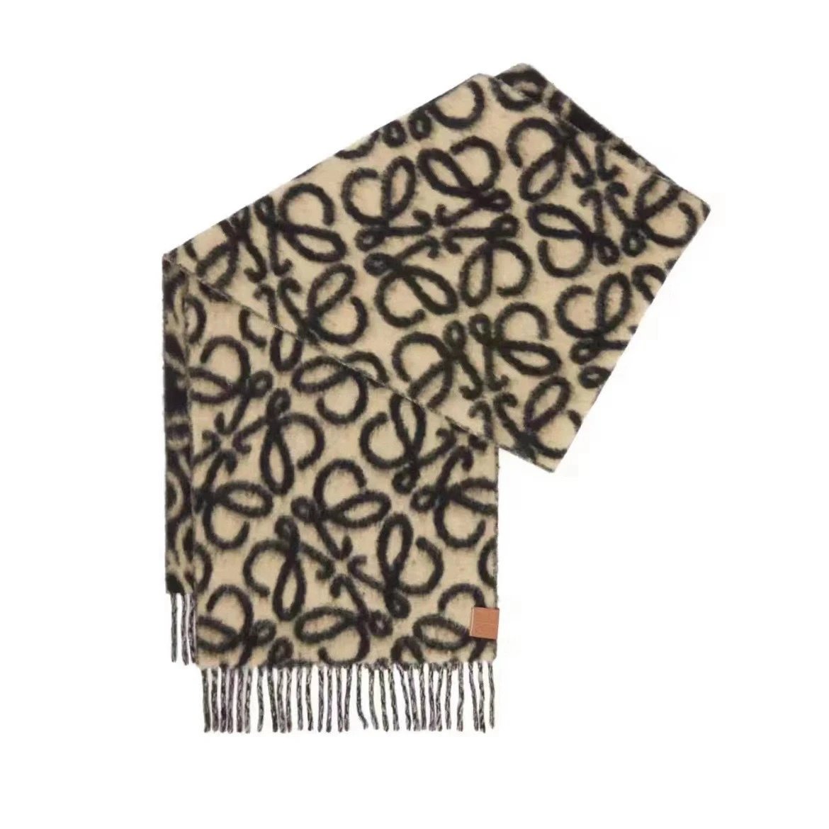 Loewe Scarves Anagram-pattern fringed scarf — Lowe full letter line