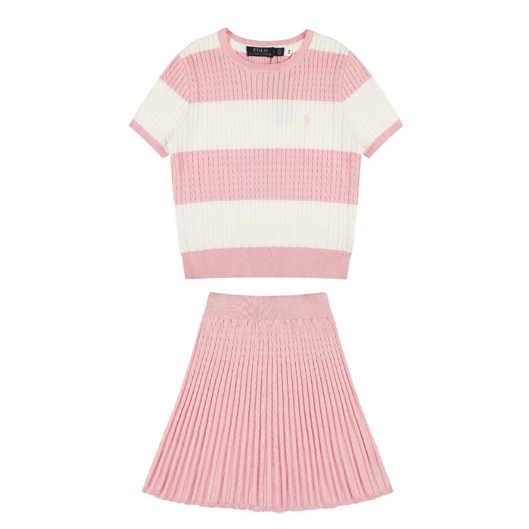 Polo Ralph Lauren Matching Sets Cable-Knit Striped Short-Sleeve Top and Pleated Skirt Set image 3