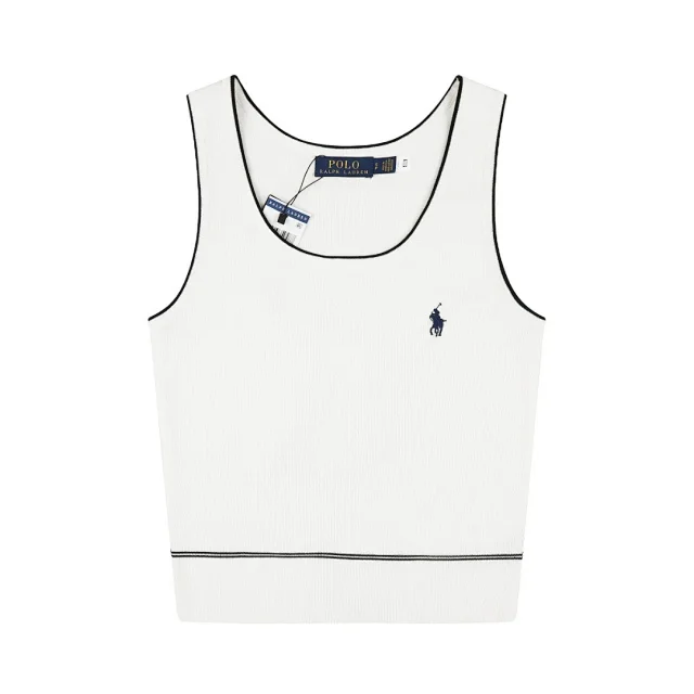 Ralph Lauren Knitwear Rib-Knit Tank Top with Contrast Piping and Embroidered Pony product detail image 2