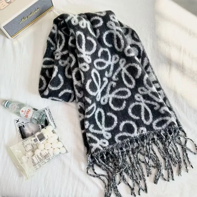 Loewe Scarves Anagram-pattern fringed scarf product detail image 12