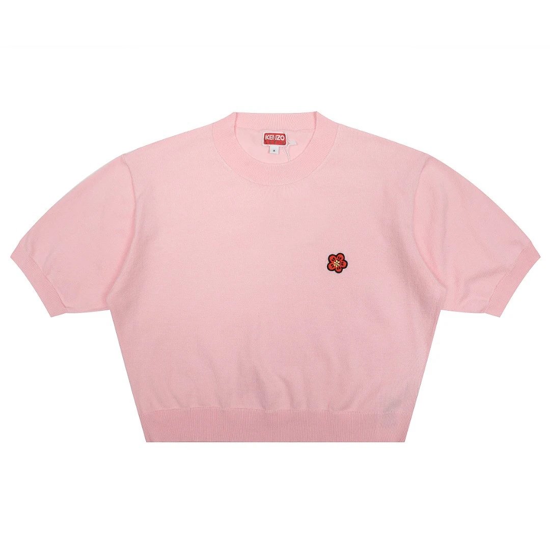 Kenzo Knitwear Short-Sleeve Knit Top with Flower Embroidery image 2