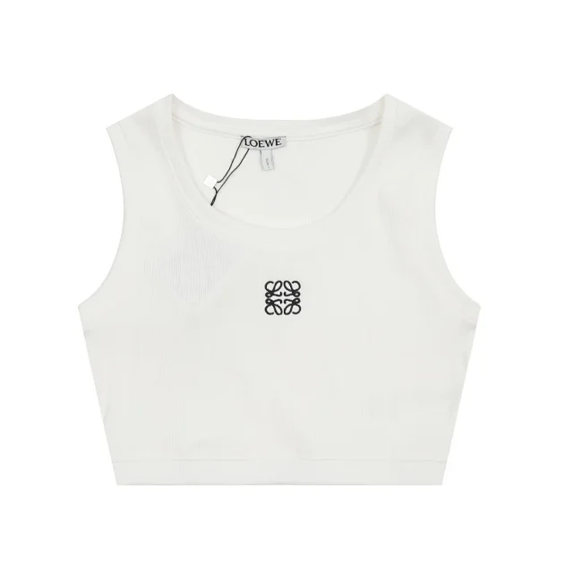 Loewe Knitwear Ribbed Cropped Tank Top with Anagram Embroidery product detail image 4
