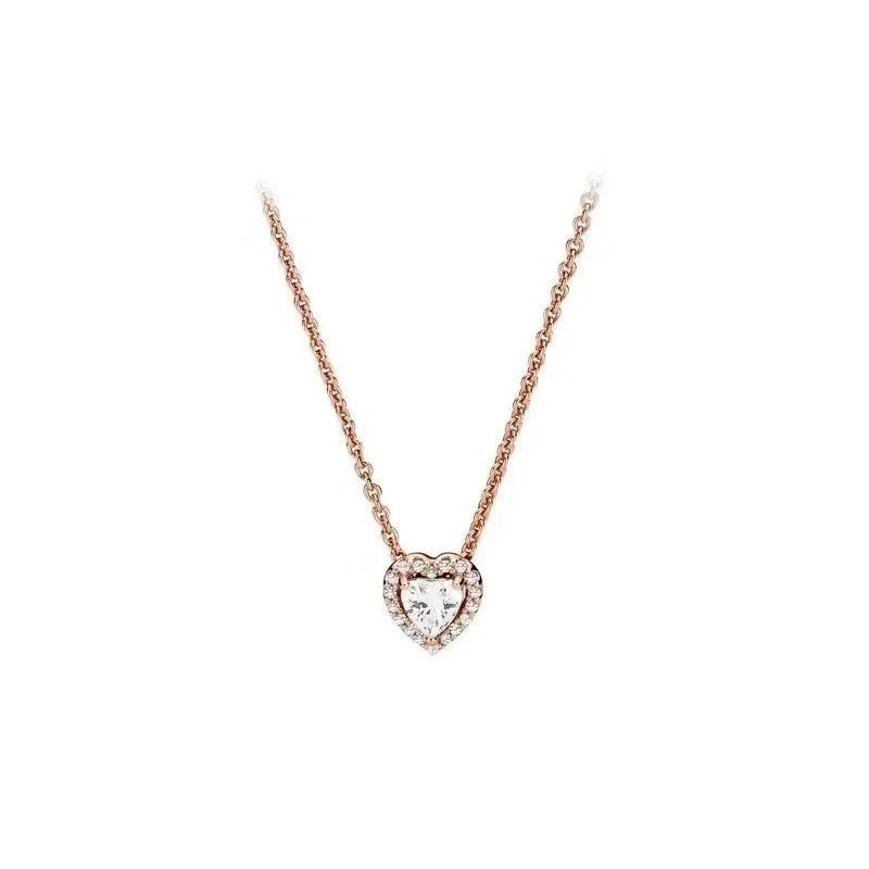Unbranded Jewelry Heart-shaped crystal pendant necklace — BB-05 (rose gold white necklace)