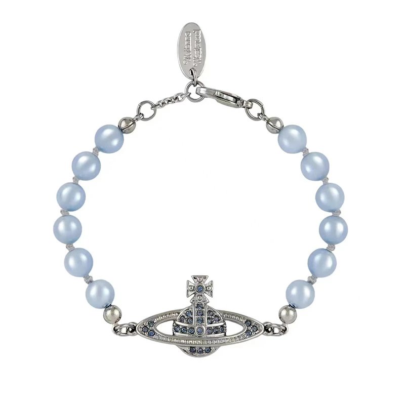 Unbranded Jewelry Orb and Cross Pendant Necklace — Pearl Saturn Bracelet (Silver-Gray Blue)