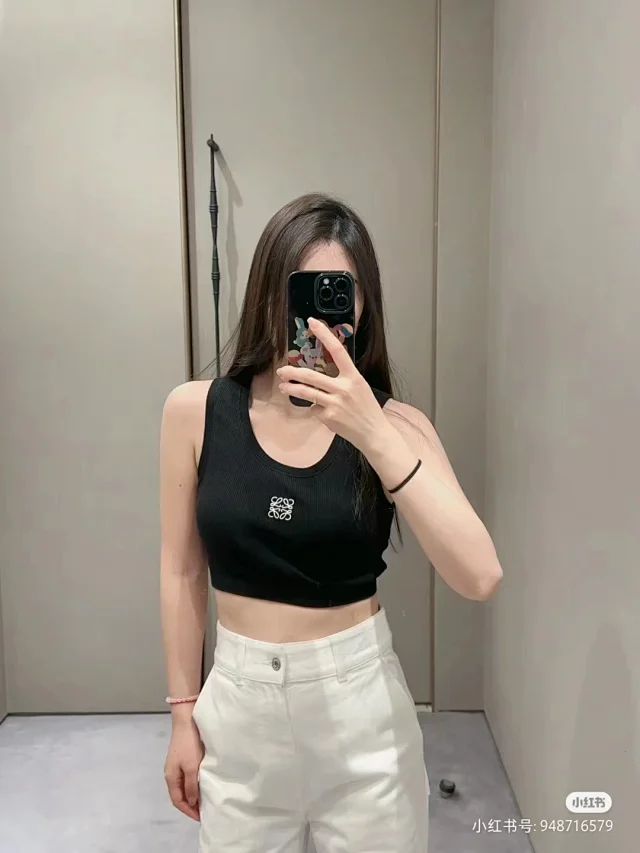 Loewe Knitwear Ribbed Cropped Tank Top with Anagram Embroidery product detail image 3