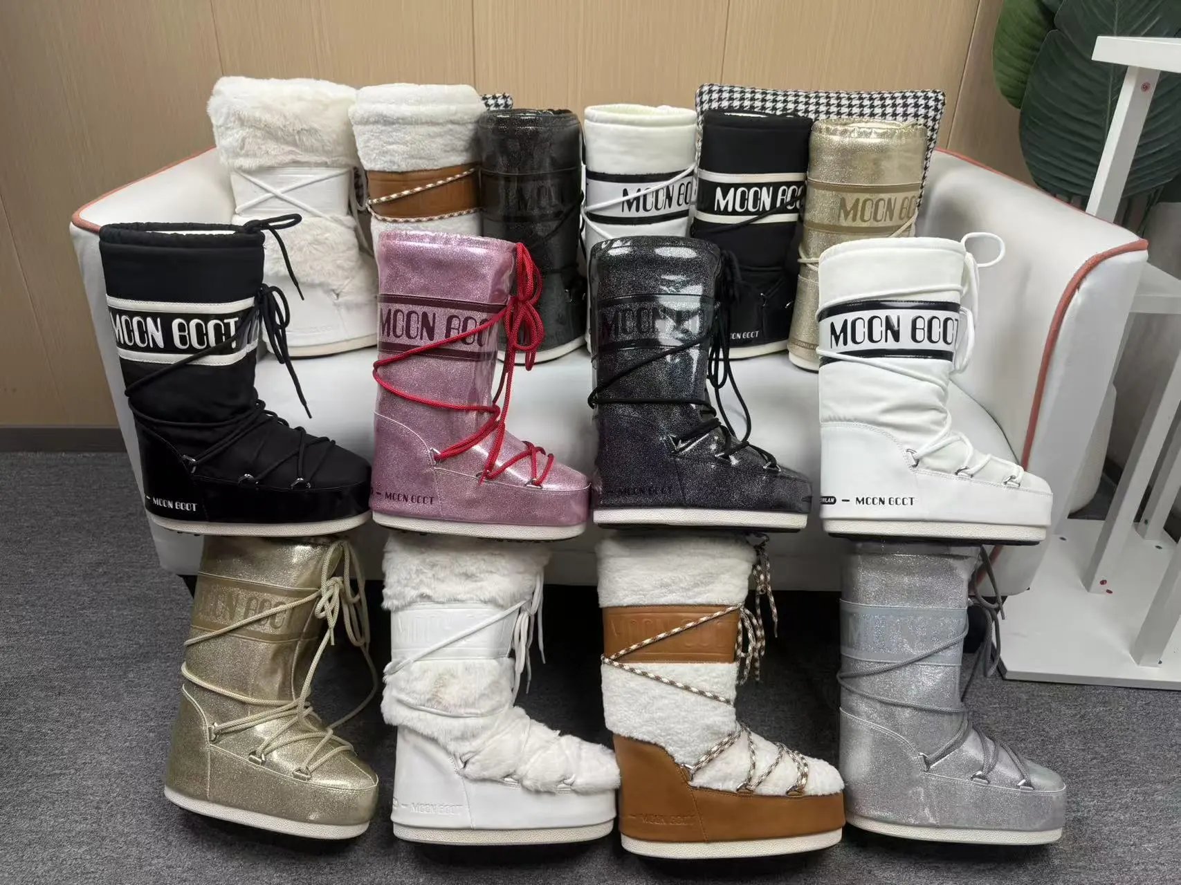 Design Moon Boot Shearling Wrap Boots White and Brown Snow Boots - 3