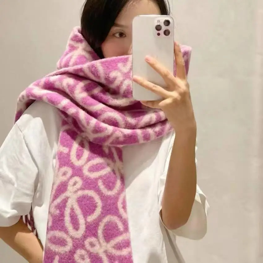 Loewe Scarves Anagram-pattern fringed scarf — Lowe Rose Red Full Letter Line YB