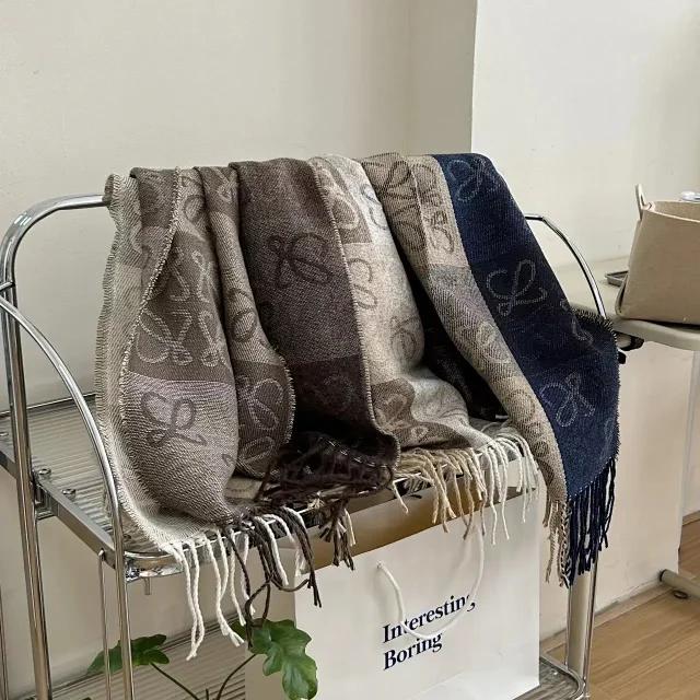 Loewe Scarves Anagram-pattern fringed scarf product detail image 4