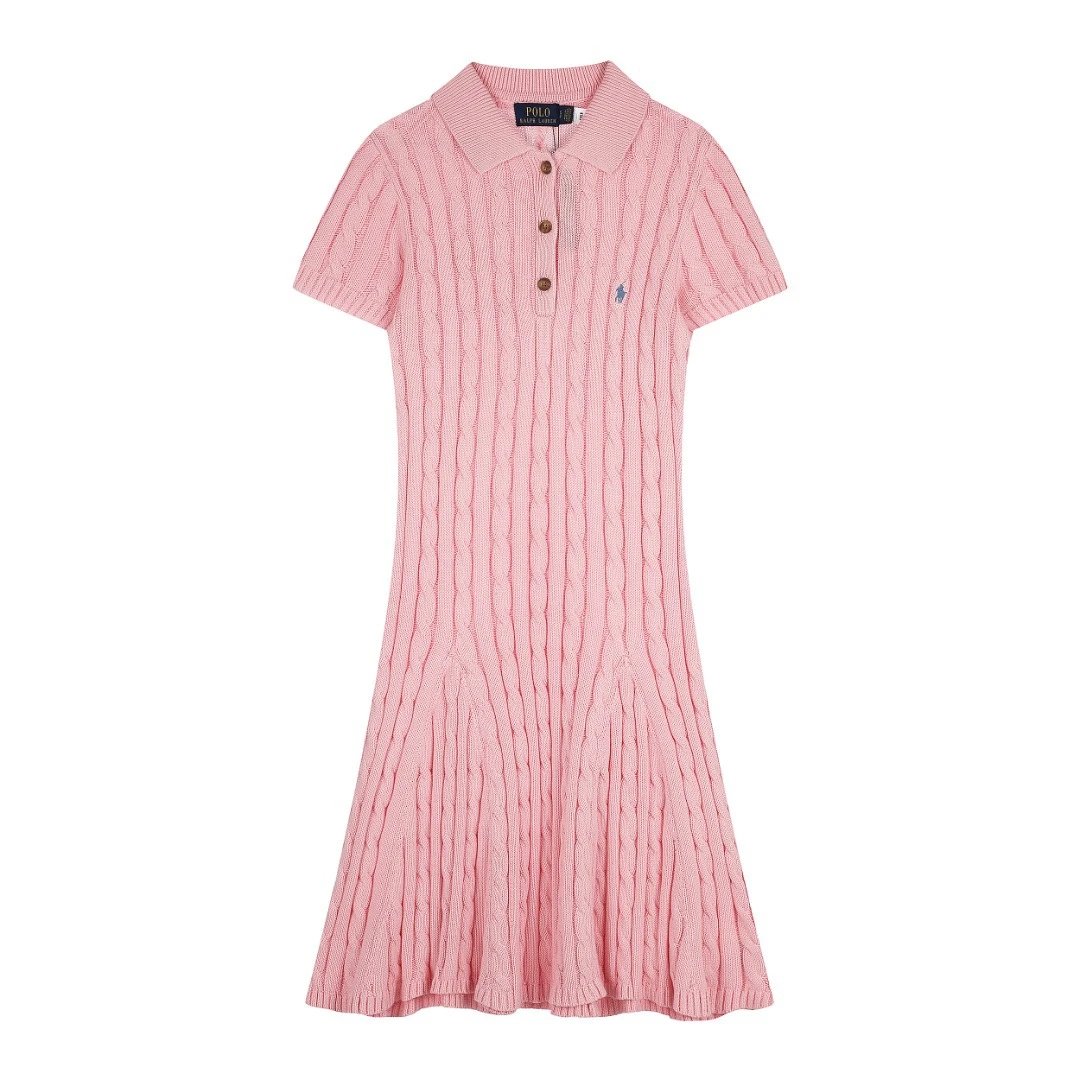 Polo Ralph Lauren Dresses Cable-Knit Short-Sleeve Dress — Pink