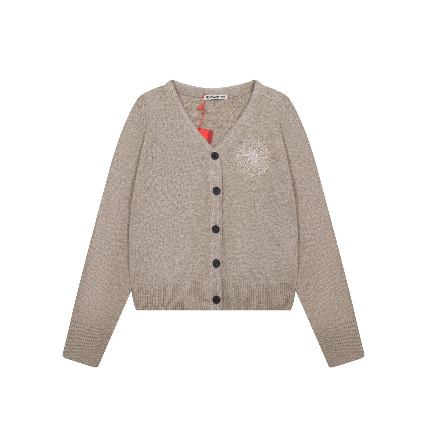 Mardi Mercredi Knitwear Daisy-Embroidered V-Neck Cardigan variant SOURCE-sku:131573241175