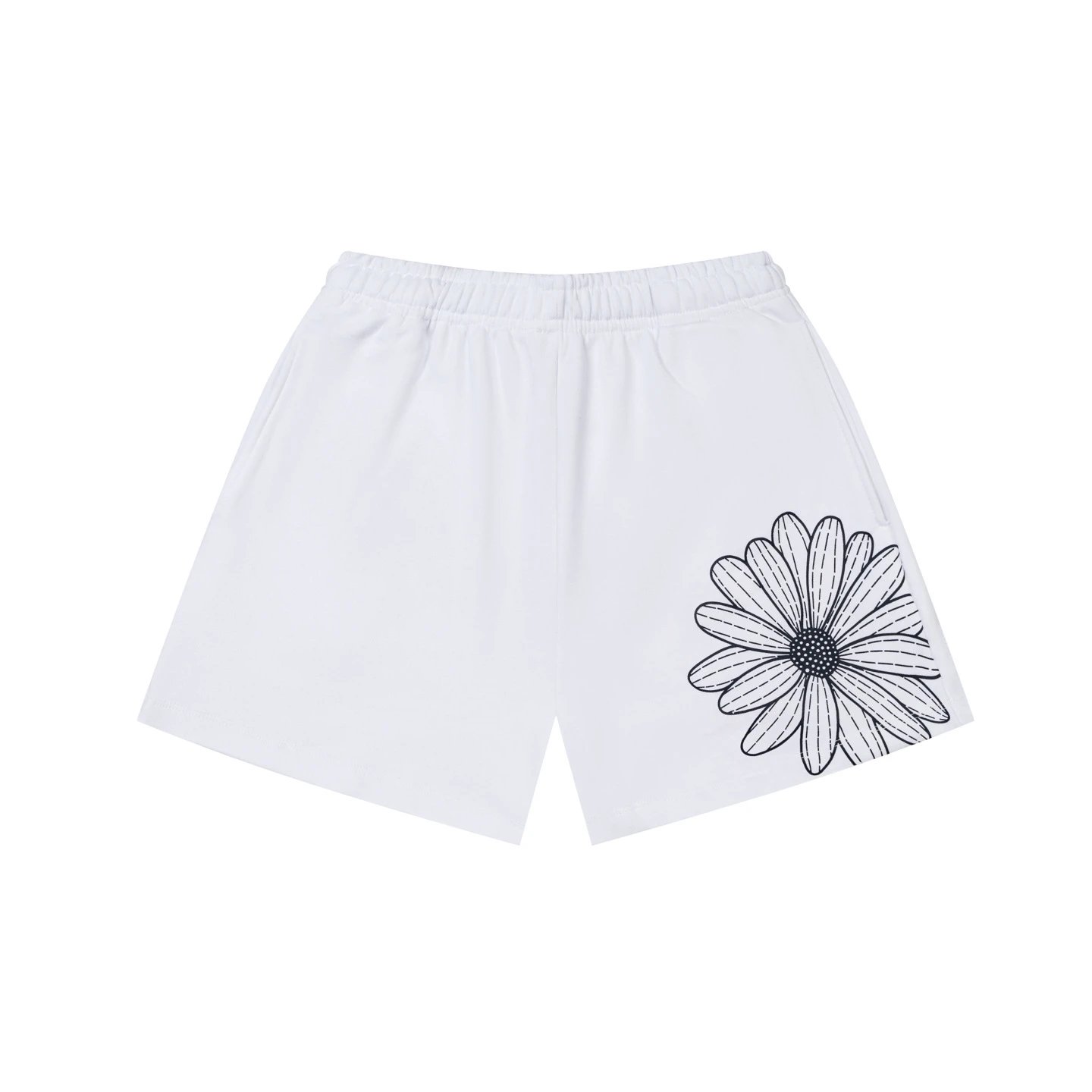 Unbranded Shorts Elastic-Waist Daisy Graphic — Black and white
