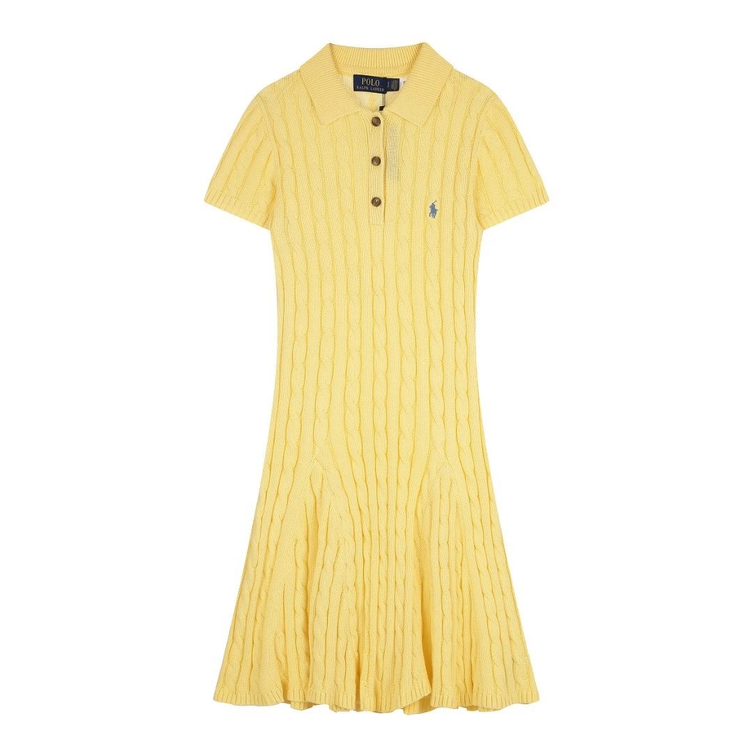 Polo Ralph Lauren Dresses Cable-Knit Short-Sleeve Dress — Yellow