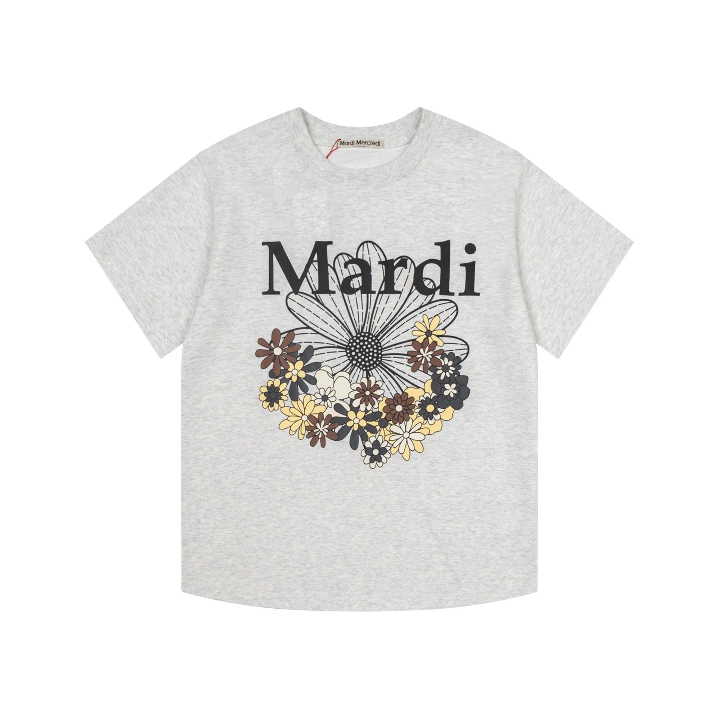 Mardi Mercredi T-Shirts Floral Graphic Short-Sleeve T-Shirt — Floral gray with black characters