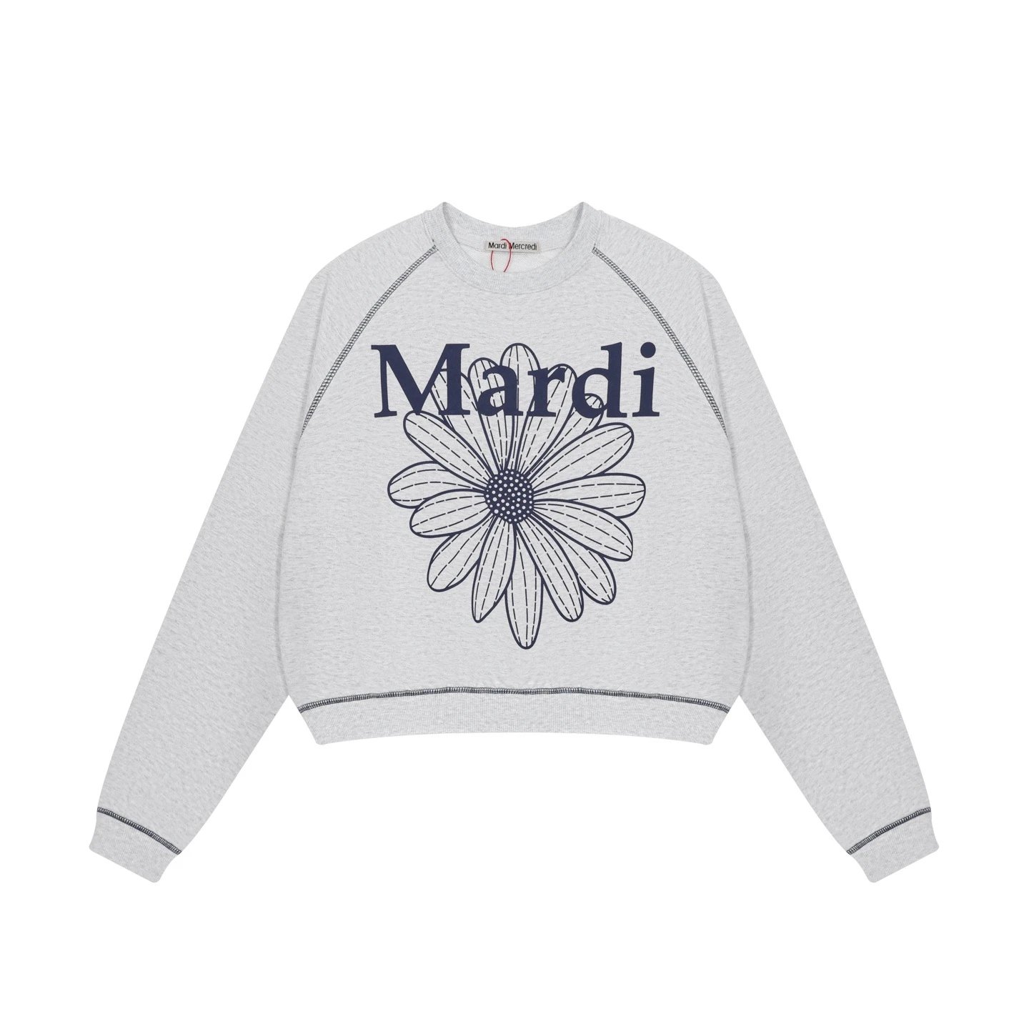 Mardi Mercredi Hoodies & Sweatshirts Cropped Daisy Print Crewneck Sweatshirt — Oat Blue
