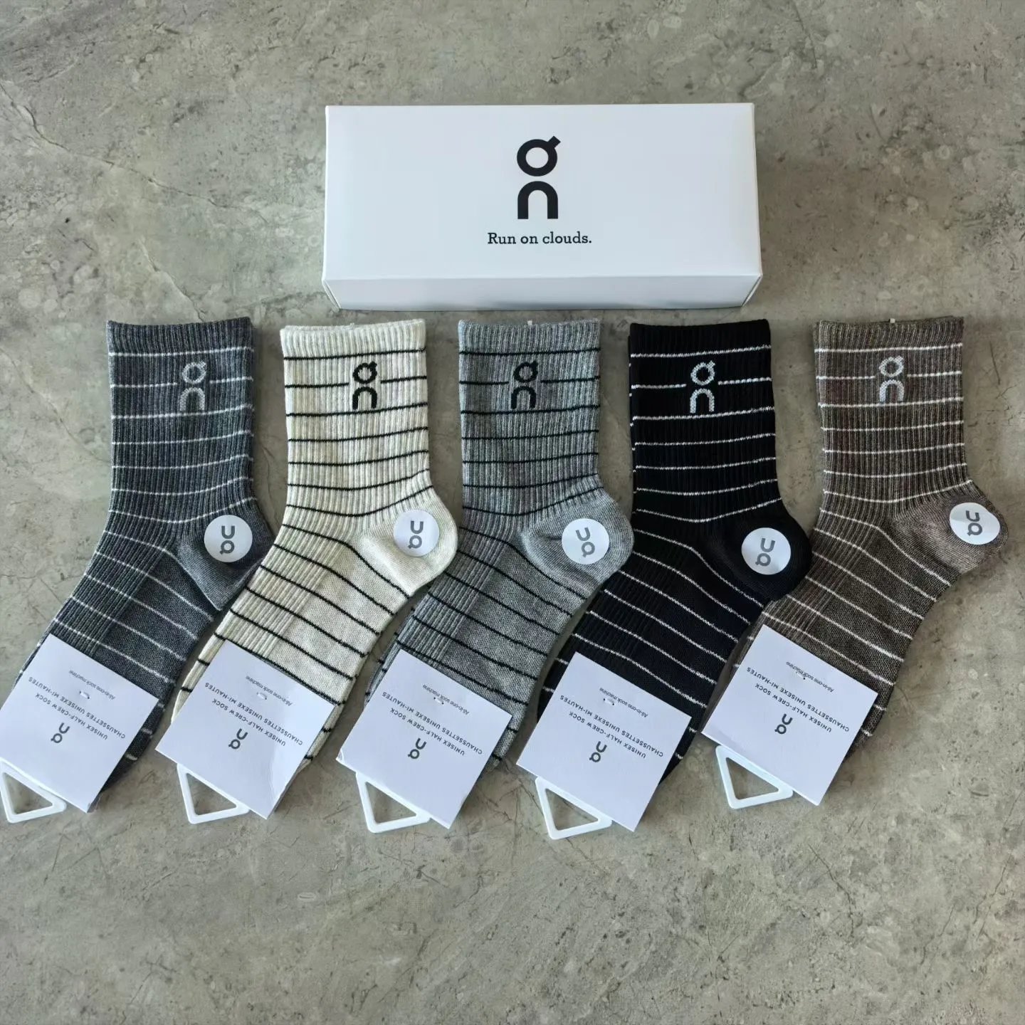 On Socks Ribbed Crew — Ladies Stripe (5 pairs) (Recommendations 35-39)