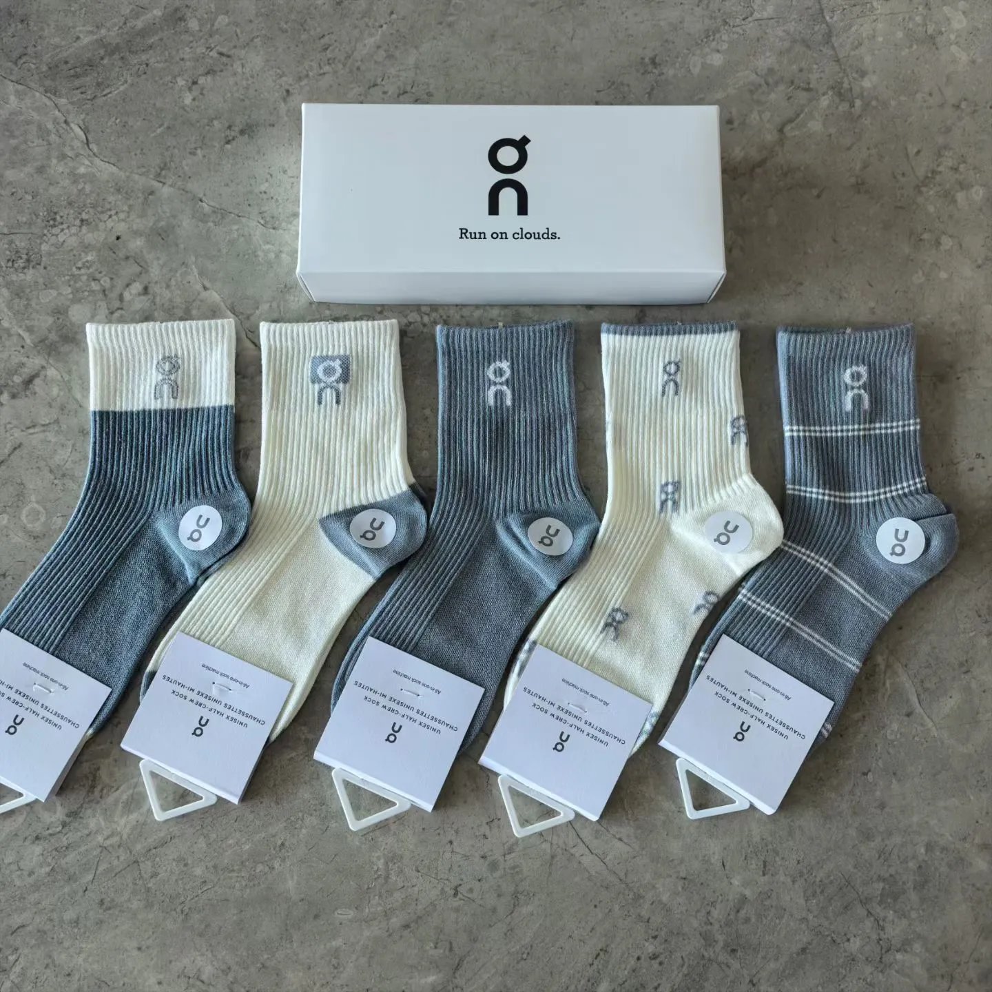 On Socks Ribbed Crew — Women's double-needle blue-gray system (5 pairs) (recommendations 35-39)