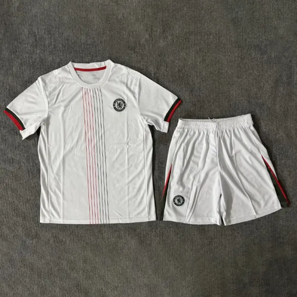 Chelsea FC 2023-24 Third Kit White Red Striped Jersey and Shorts Set - 1