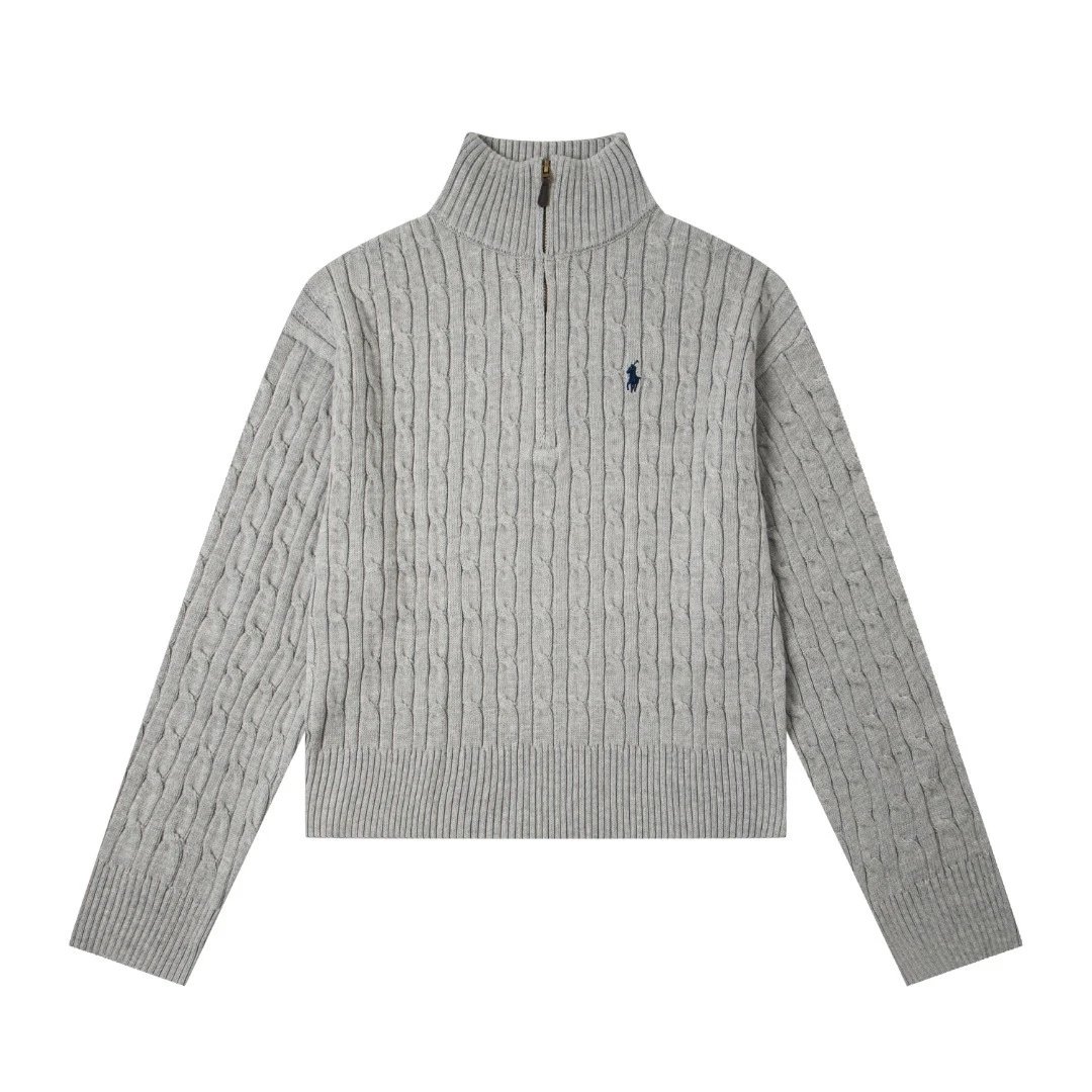 Polo Ralph Lauren Knitwear Cable-Knit Quarter-Zip Sweater — gray
