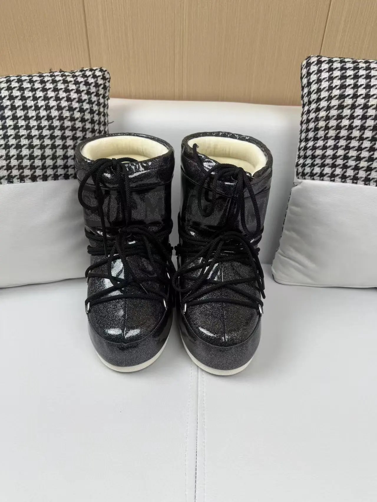 Design Moon Boot Shearling Wrap Boots White and Brown Snow Boots - 51