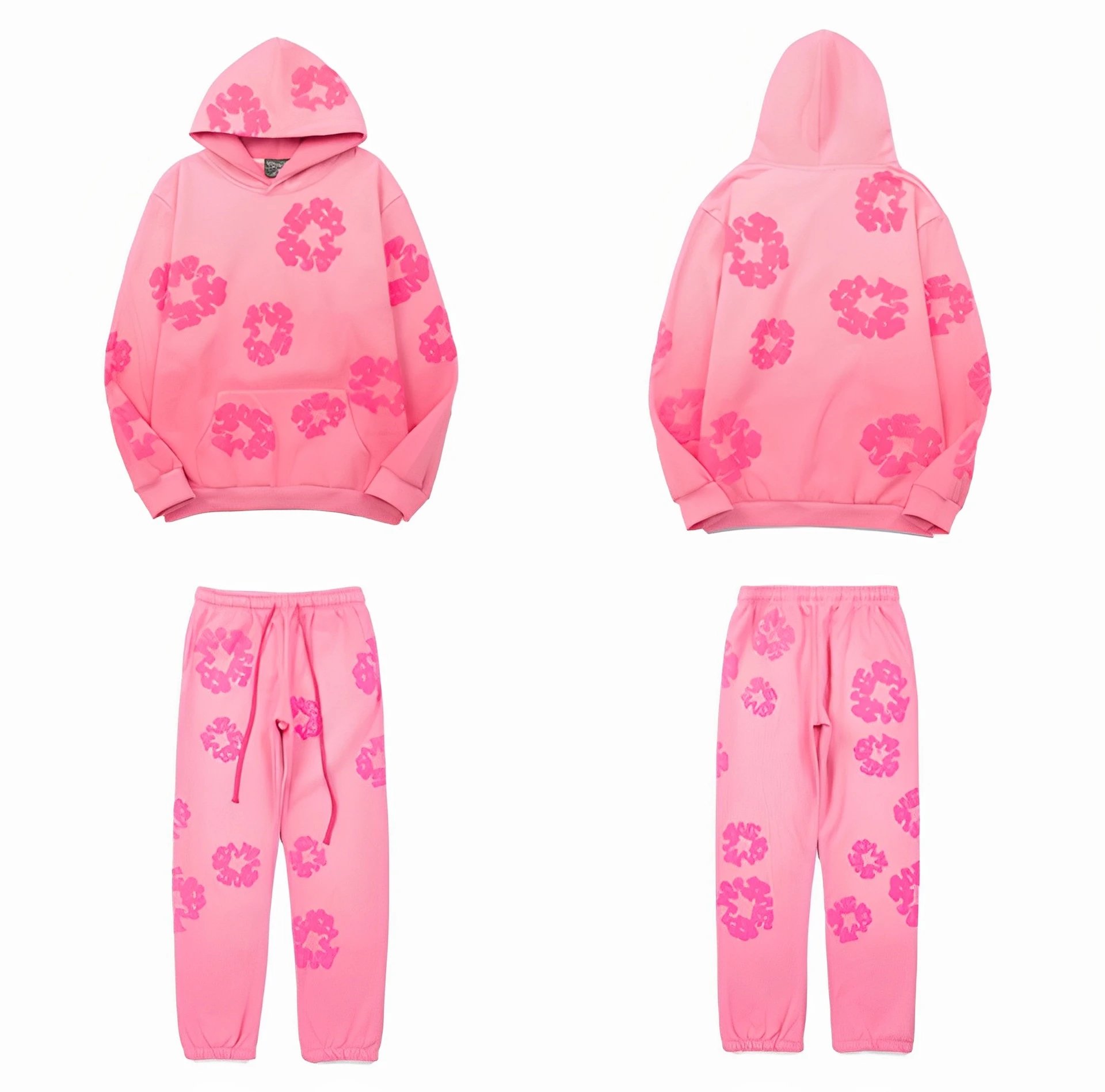 Design Pink Floral Print Hoodie and Sweatpants Set