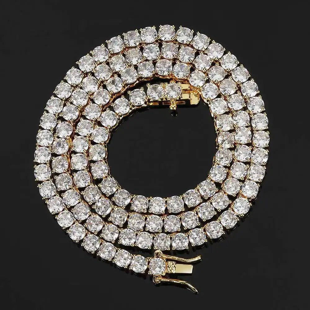 Unbranded Jewelry Round Crystal Tennis Bracelet — Gold diamond necklace (width 4 mm,.Approximate length 40 cm)
