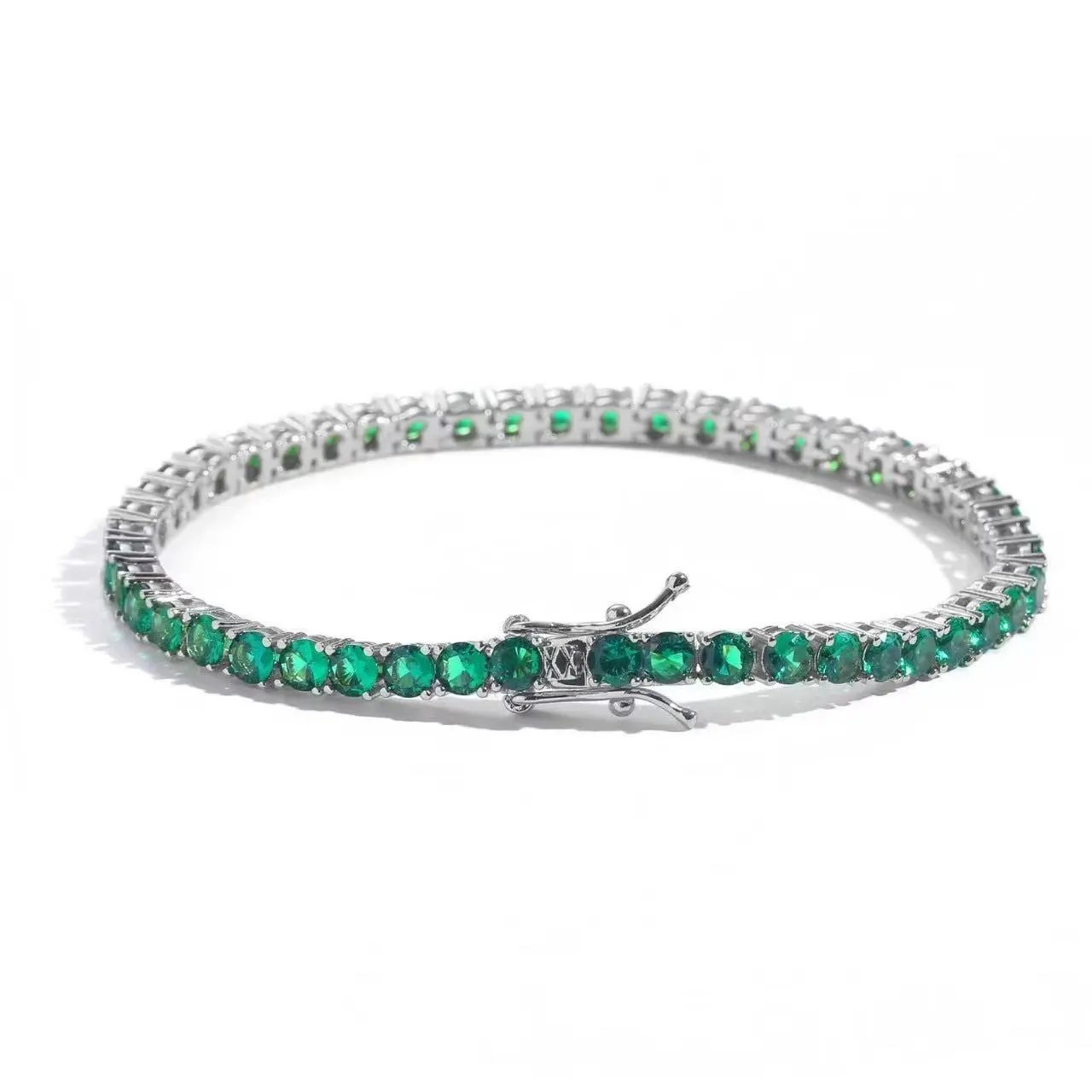 Unbranded Jewelry Round Crystal Tennis Bracelet — Silver color green zircon (width 4 mm,Approximate length 18 cm)